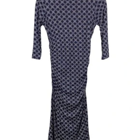 Boden Boatneck Ruched Sheath Dress Honeycomb Pattern Blue - Picture 7 of 10